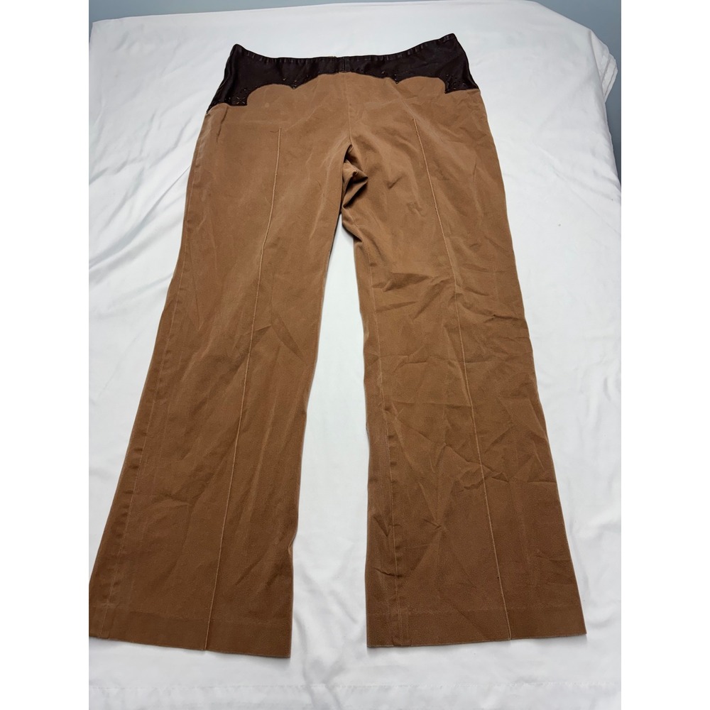 Elevenses Anthropologie Tan Western Laser Cut Wide Leg Pants Size 14 Brown Yoke